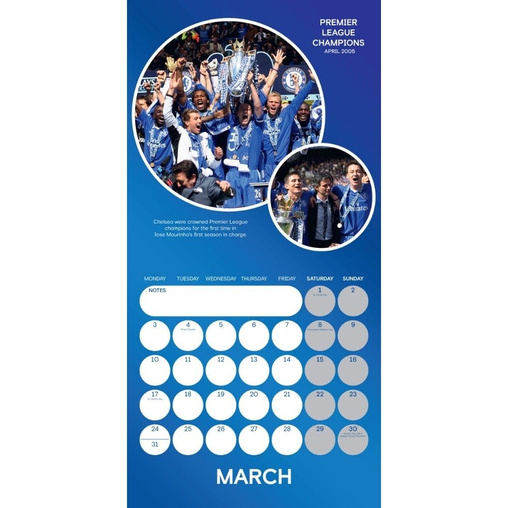 2025 Chelsea FC Legends Square Wall Calendar with Memorable Moments