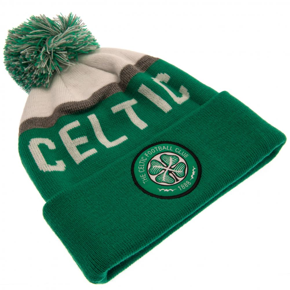Stylish Celtic FC Green and White Text Ski Beanie Hat