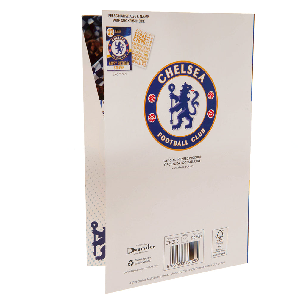 Chelsea FC Glossy Blue and White Birthday Card with Gold Stickers for Personalization