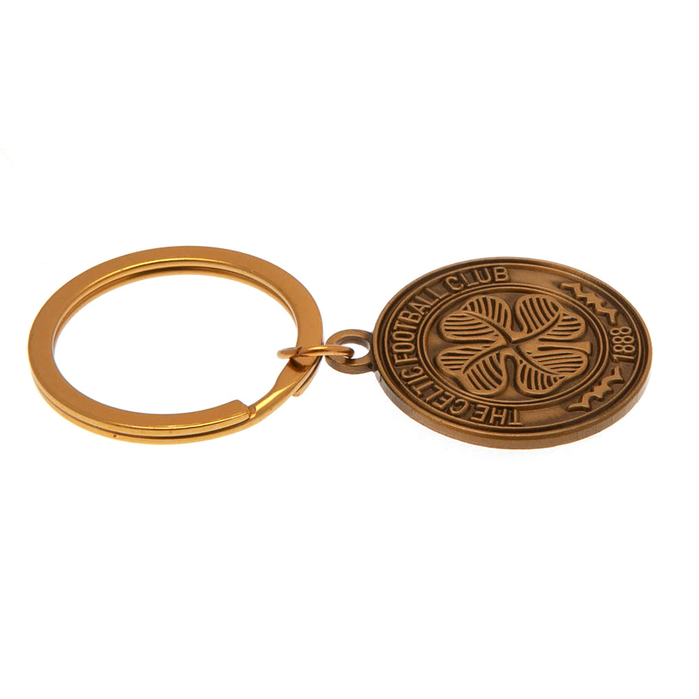 Antique Gold Plated Celtic Football Club Crest Keyring - A Stylish Metal Key Holder