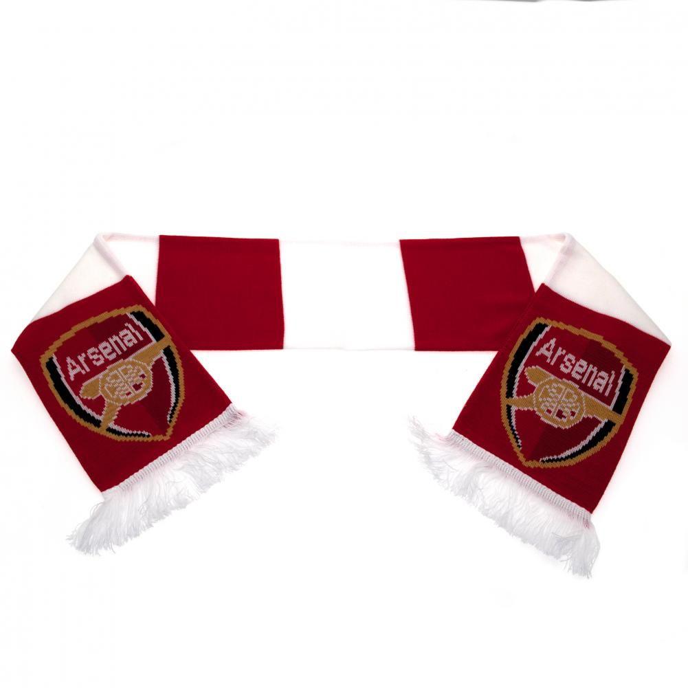 Arsenal FC Red and White Bar Stripe Jacquard Knit Scarf with Fringe