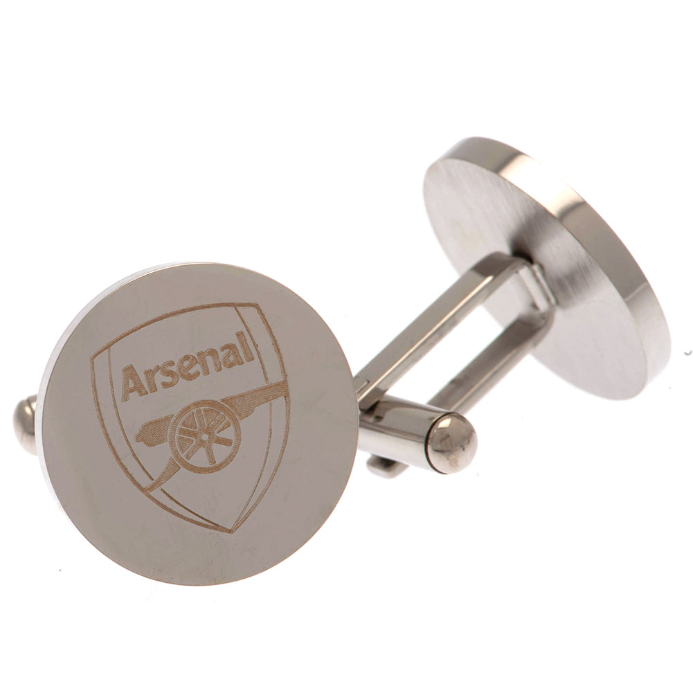 Arsenal FC Chrome - Finished Stainless Steel Round Bullet - Back Cufflinks