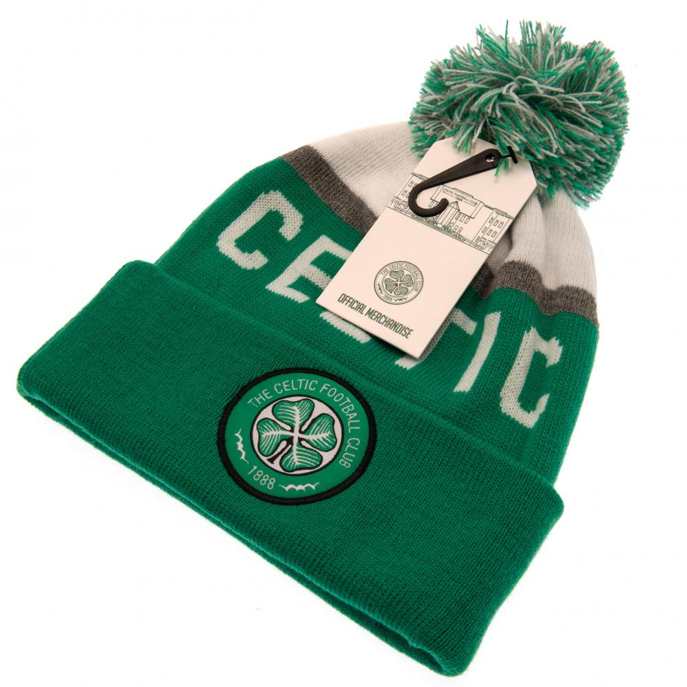Stylish Celtic FC Green and White Text Ski Beanie Hat