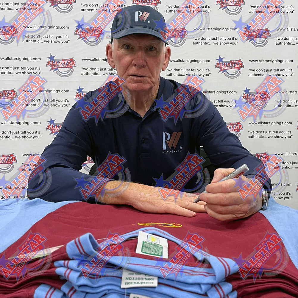 Framed Signed Replica Football Shirt of Aston Villa FC 1982 by Peter Withe
