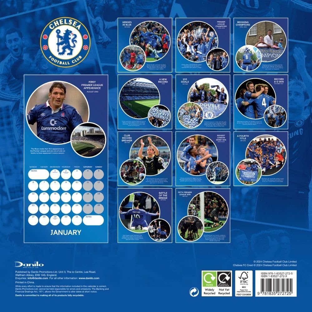 2025 Chelsea FC Legends Square Wall Calendar with Memorable Moments