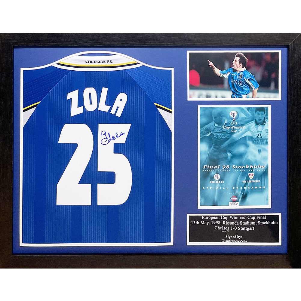 Authentic Framed 1998 Chelsea FC Replica Shirt Hand - Signed by Gianfranco Zola