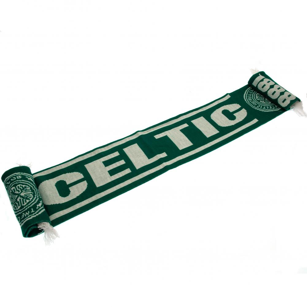Green and White Stripe Fringed Celtic FC Jacquard Knit Scarf