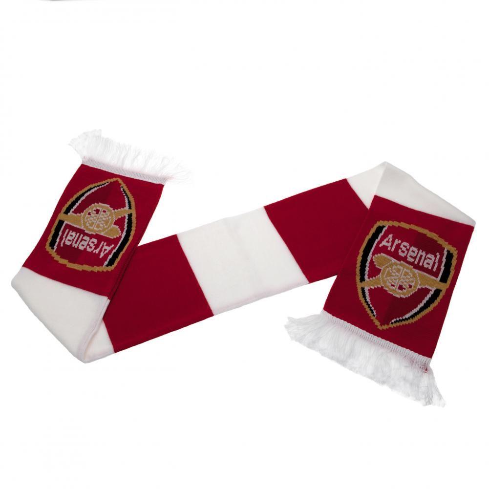 Arsenal FC Red and White Bar Stripe Jacquard Knit Scarf with Fringe
