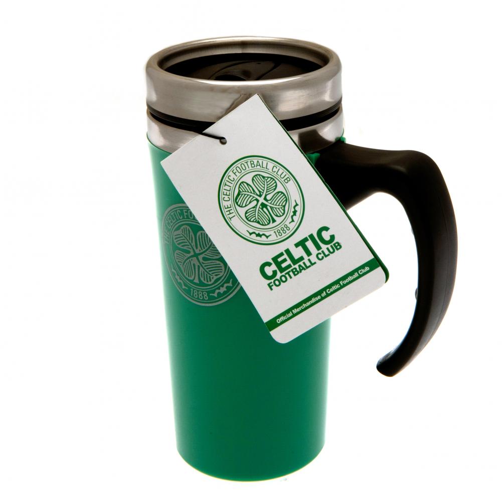 Ergonomic Celtic FC Green Gloss Handled Thermal Travel Mug