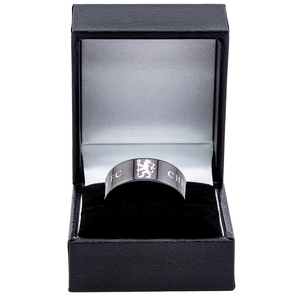 Small Black Ceramic Ring with Chelsea FC Lion and Text