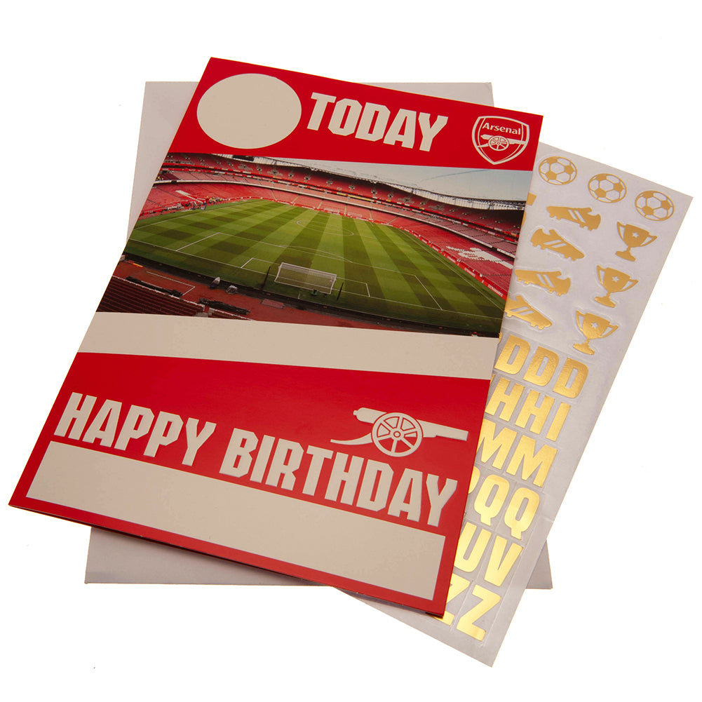 Personalizable Arsenal FC Birthday Card with Gold Stickers