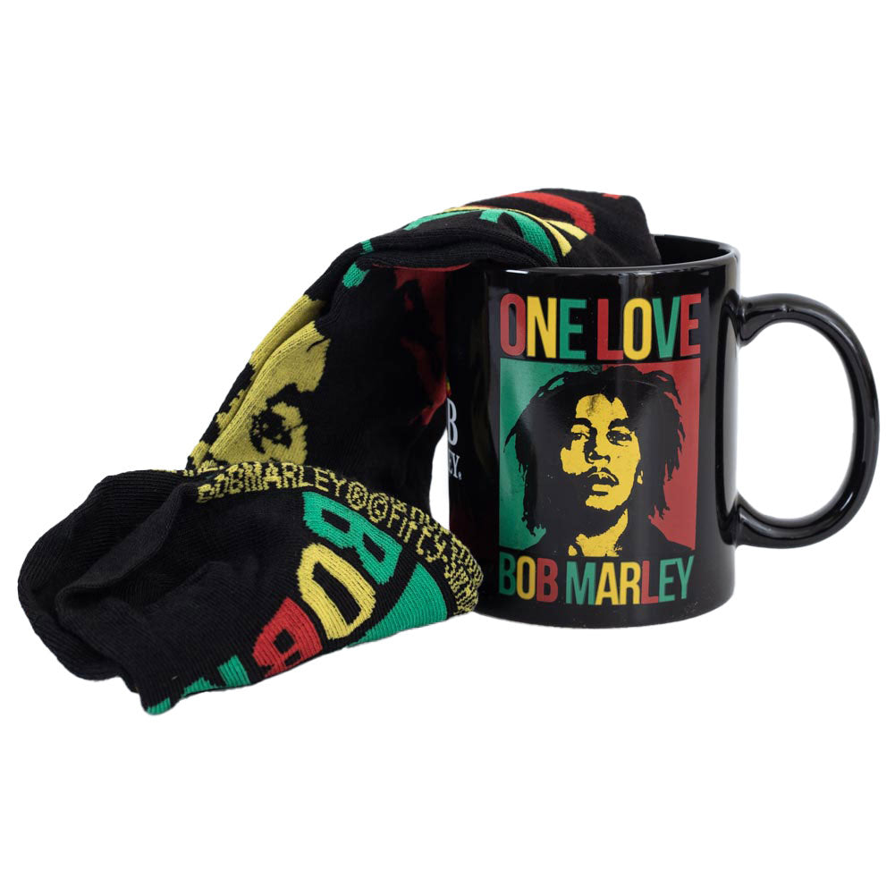 Bob Marley Themed Black Mug and Sock Gift Set for Peaceful Mornings