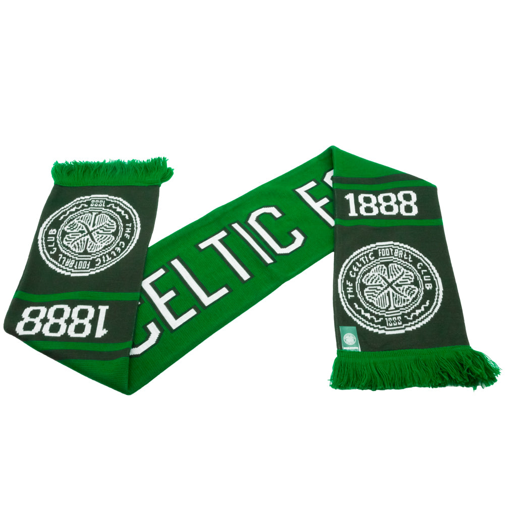 Stylish Celtic FC Nero Knit Scarf with White Text and Fringe