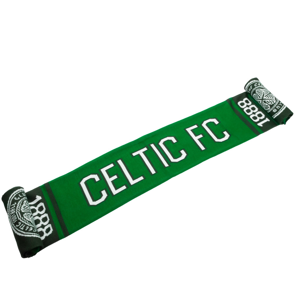 Stylish Celtic FC Nero Knit Scarf with White Text and Fringe