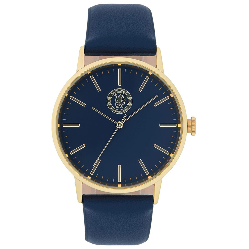 Chelsea Football Club Classic Gold Casing Leather Strap Men's Wristwatch