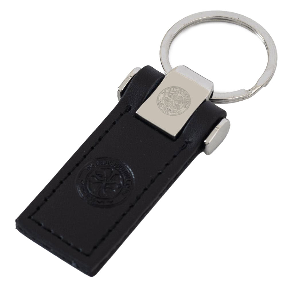 Premium Celtic FC Embossed Leather Key Fob with Metal Keeper