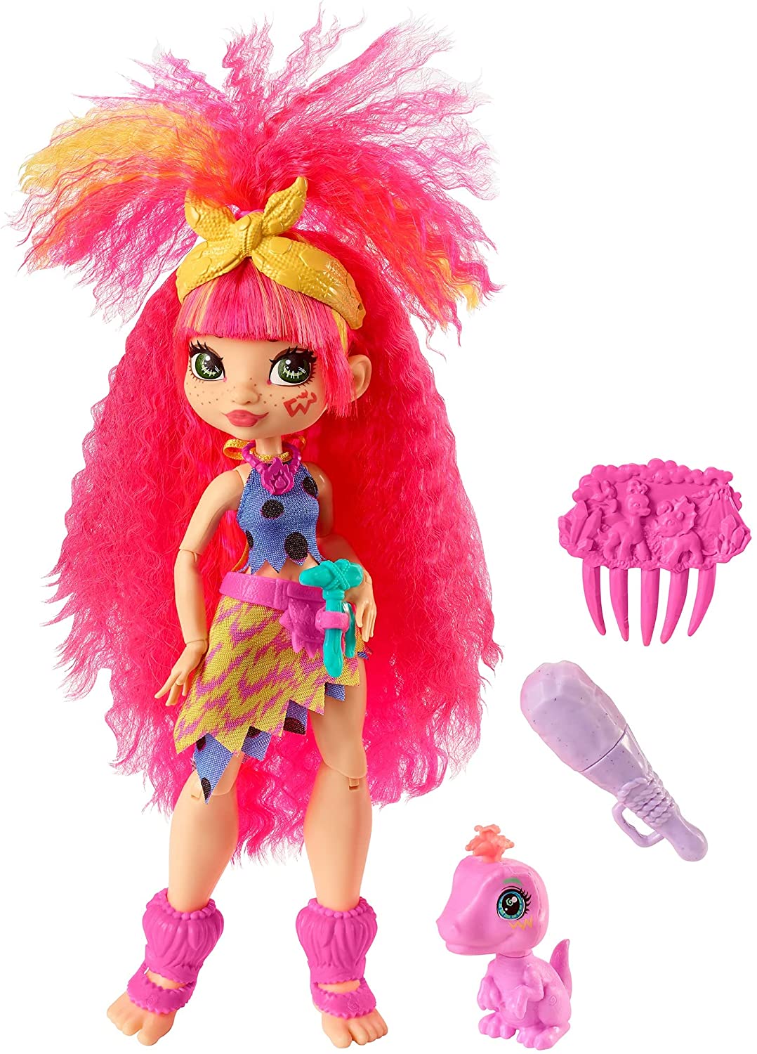 Cave Club's Emberly Doll with Neon - Hair and Dinosaur Companion