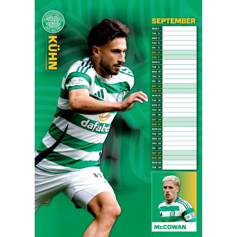 2025 A3 Wall Calendar Showcasing Popular Celtic FC Players