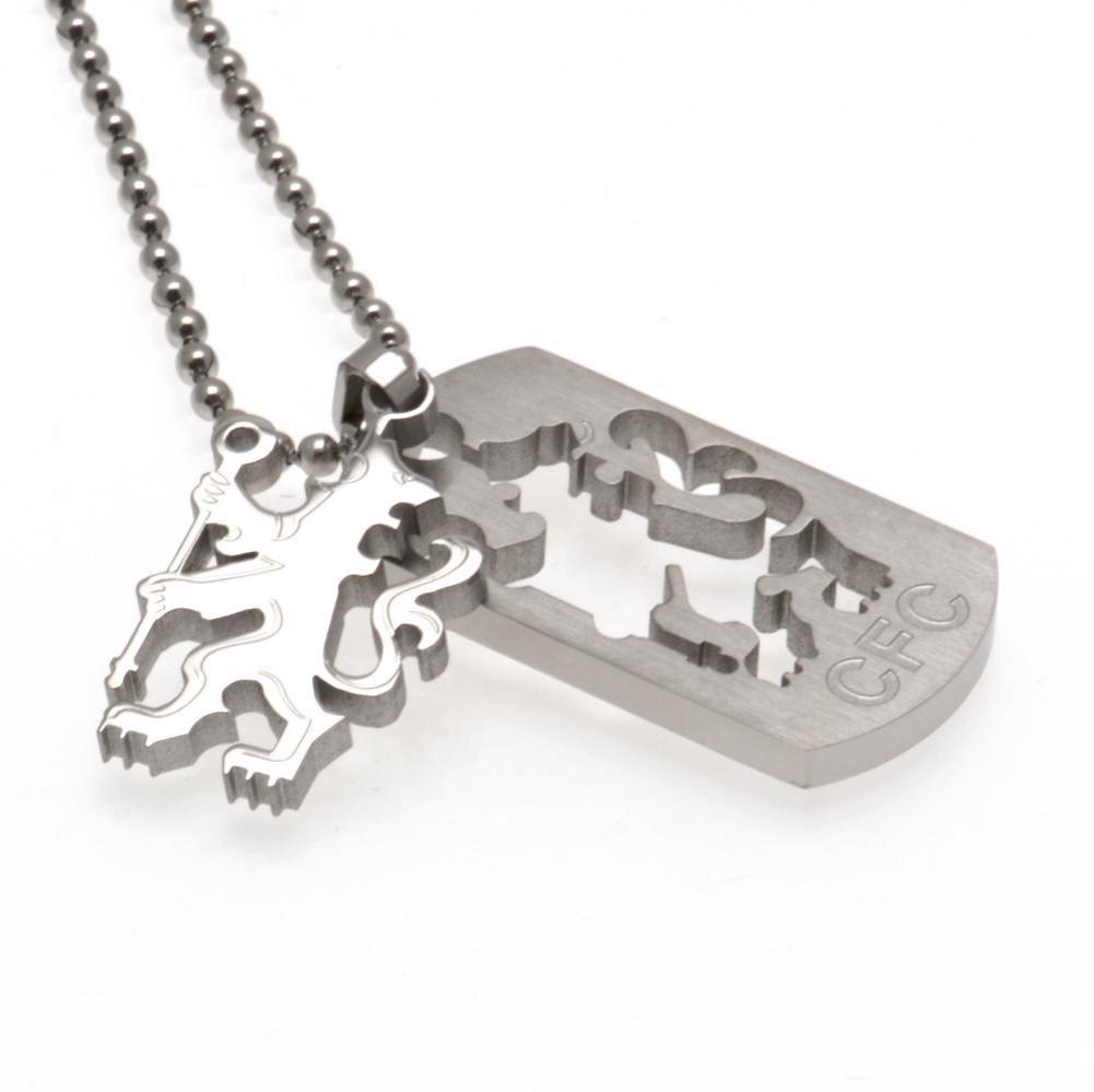 Chelsea FC Engraved Lion Design Stainless Steel Dog Tag with Ball Chain