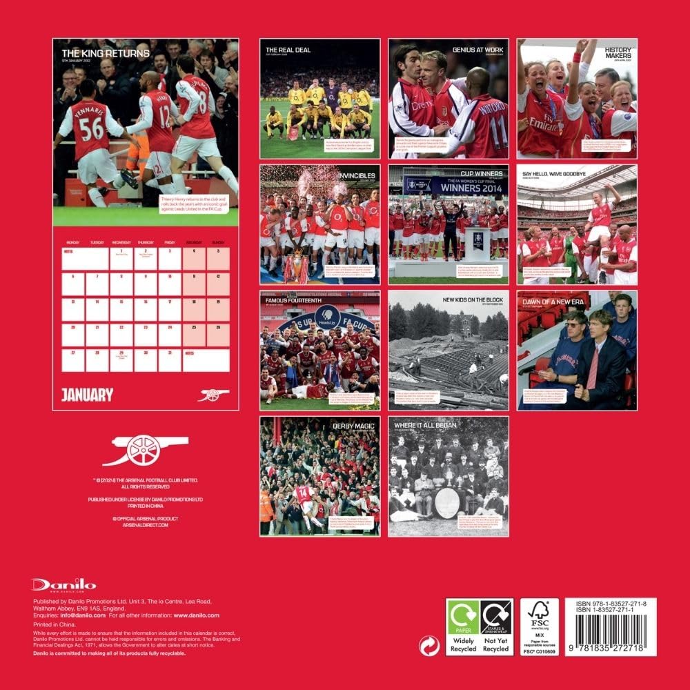 2025 Arsenal FC Legends Decorative Square Wall Calendar