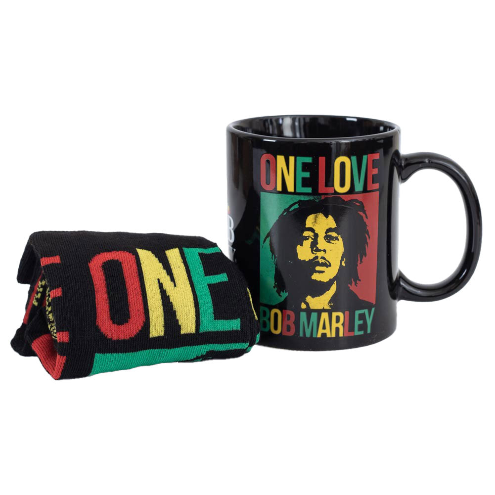Bob Marley Themed Black Mug and Sock Gift Set for Peaceful Mornings
