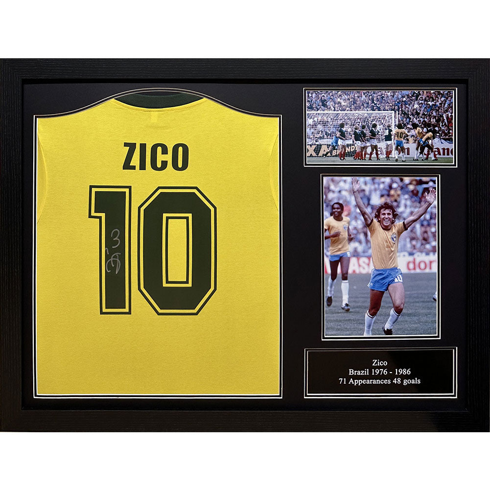 Framed 1982 Brazil Replica Shirt Personally Signed by Zico in 2022