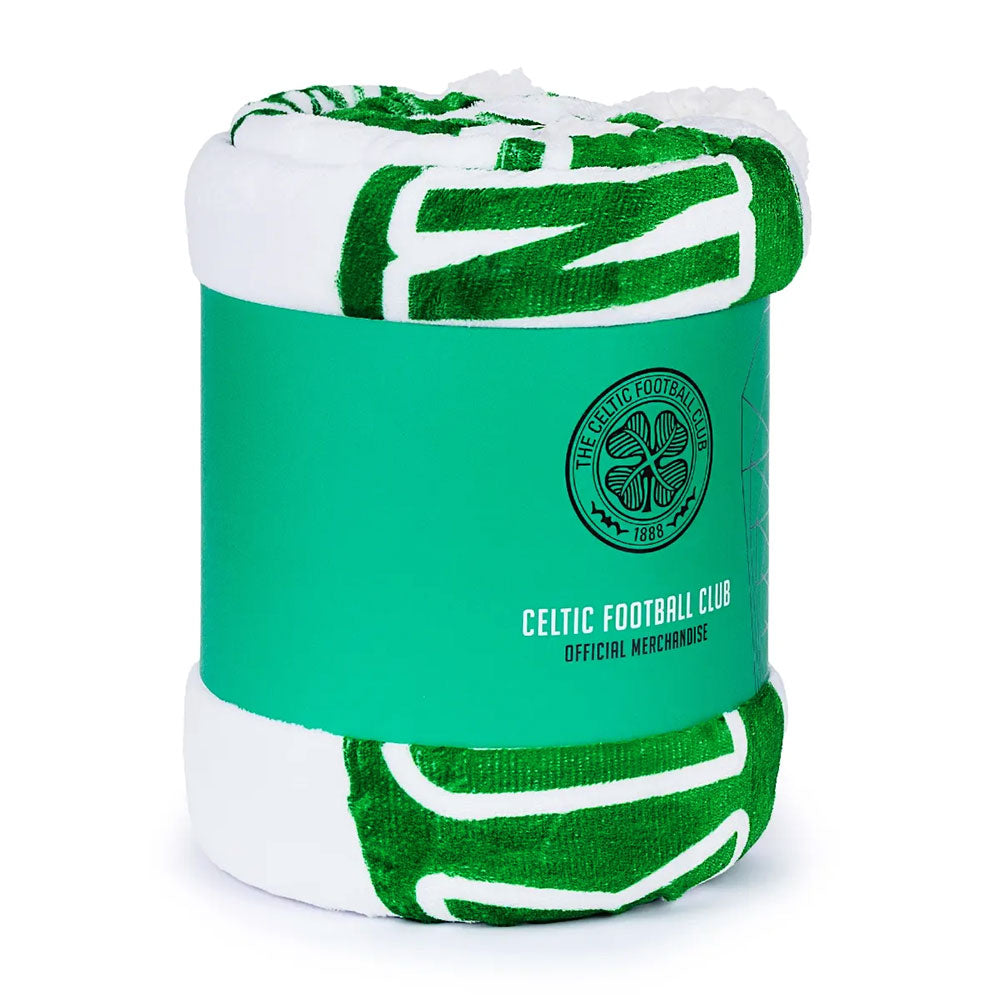 Soft and Warm Celtic FC Sherpa Fleece Blanket with Stripe and Crest