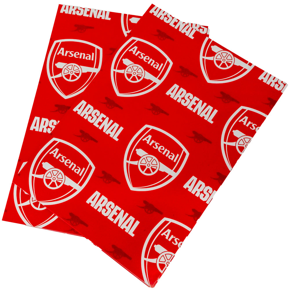 Vibrant Arsenal FC Text Red Gift Wrap Sheets with Crest Tags