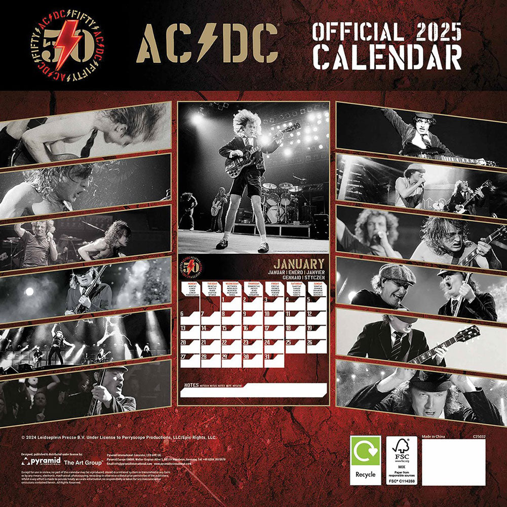 2025 AC/DC Square Wall Calendar with Action Scenes