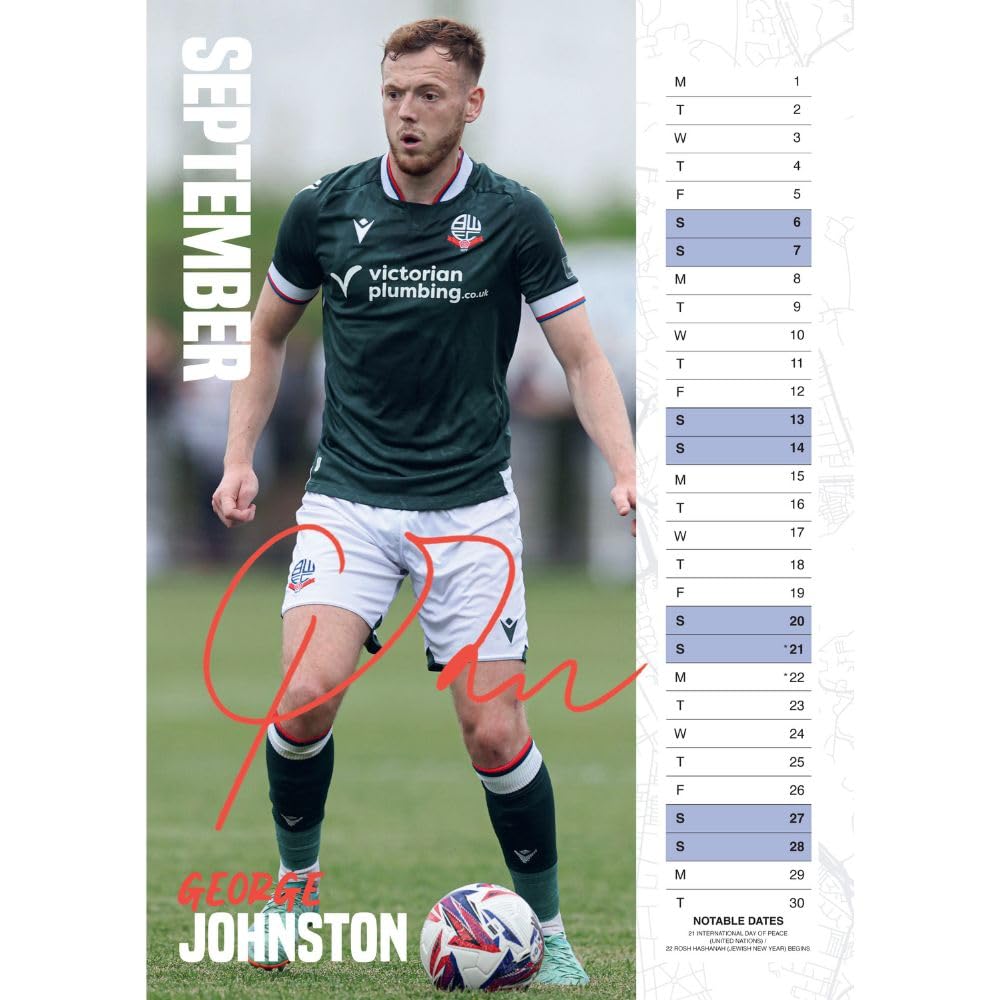 2025 A3 Wall Calendar Showcasing Bolton Wanderers FC Players
