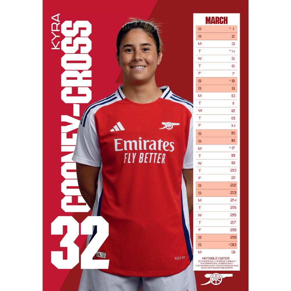 2025 A3 Wall Calendar Showcasing Arsenal Women's FC Players