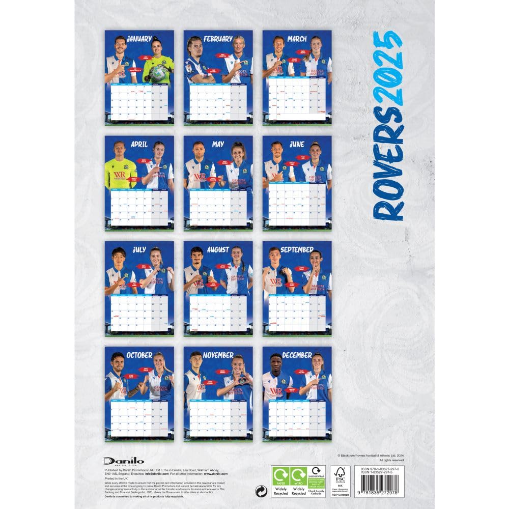 2025 A3 Wall Calendar Showcasing Blackburn Rovers FC's Top Players