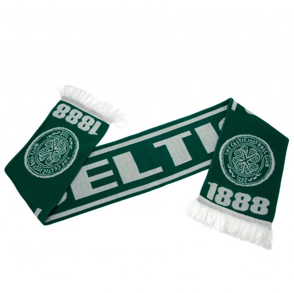 Green and White Stripe Fringed Celtic FC Jacquard Knit Scarf
