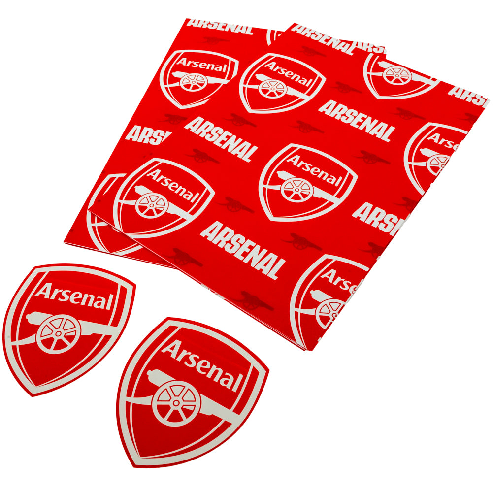 Vibrant Arsenal FC Text Red Gift Wrap Sheets with Crest Tags