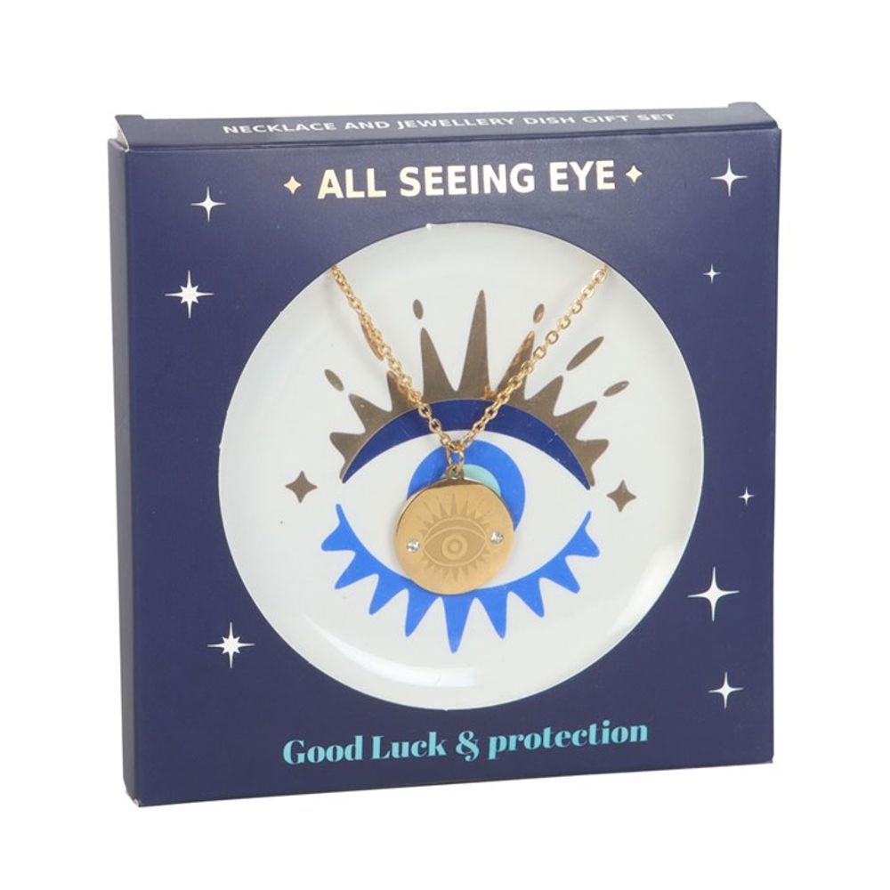 Enchanting All Seeing Eye Necklace and Matching Dish Gift Set