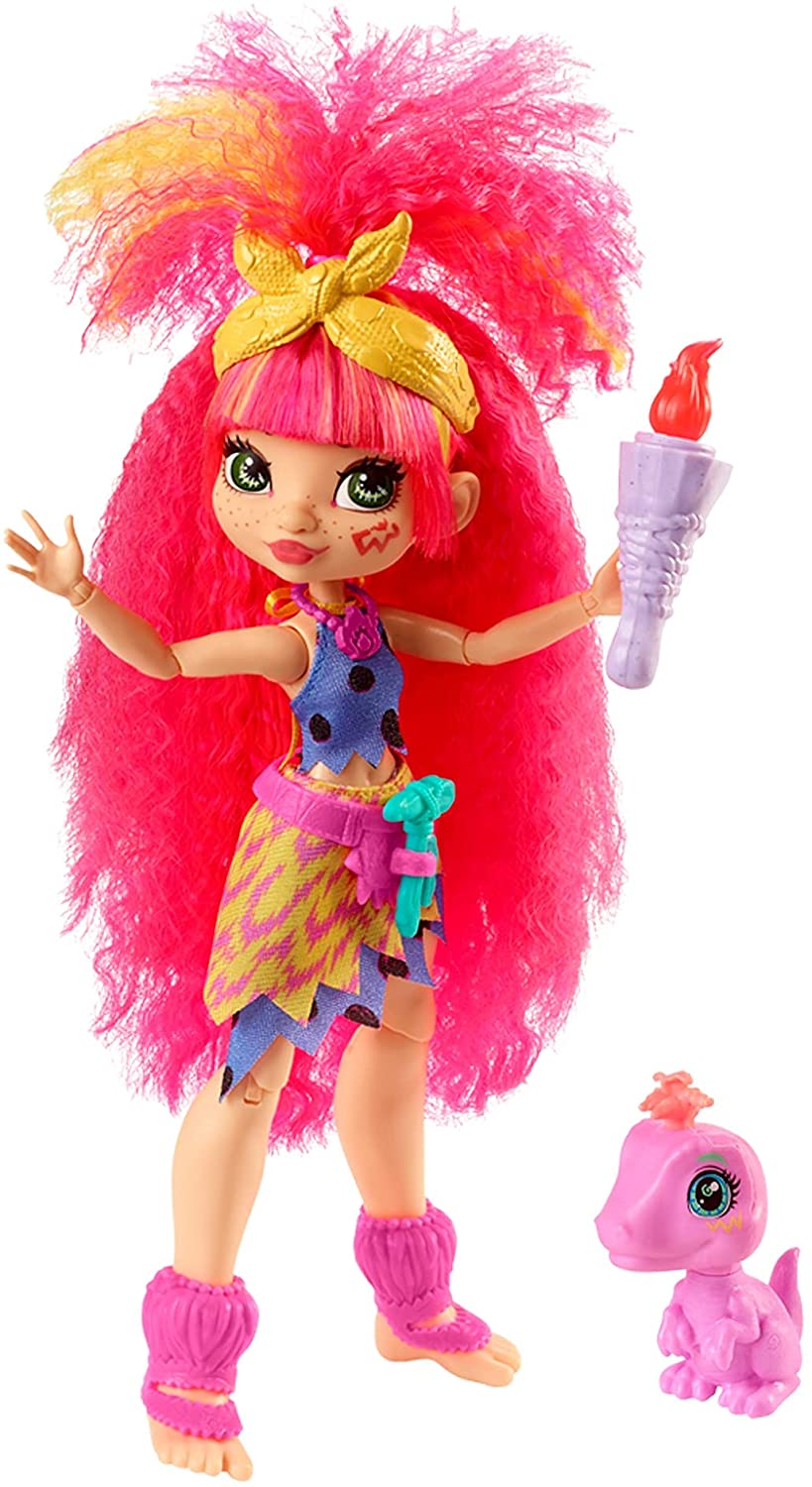 Cave Club's Emberly Doll with Neon - Hair and Dinosaur Companion