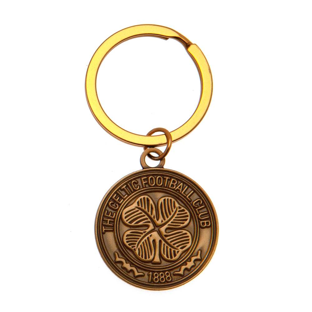 Antique Gold Plated Celtic Football Club Crest Keyring - A Stylish Metal Key Holder