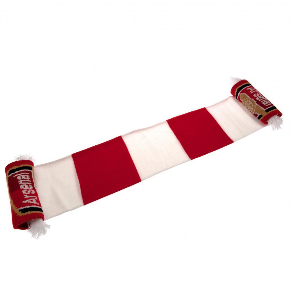 Arsenal FC Red and White Bar Stripe Jacquard Knit Scarf with Fringe