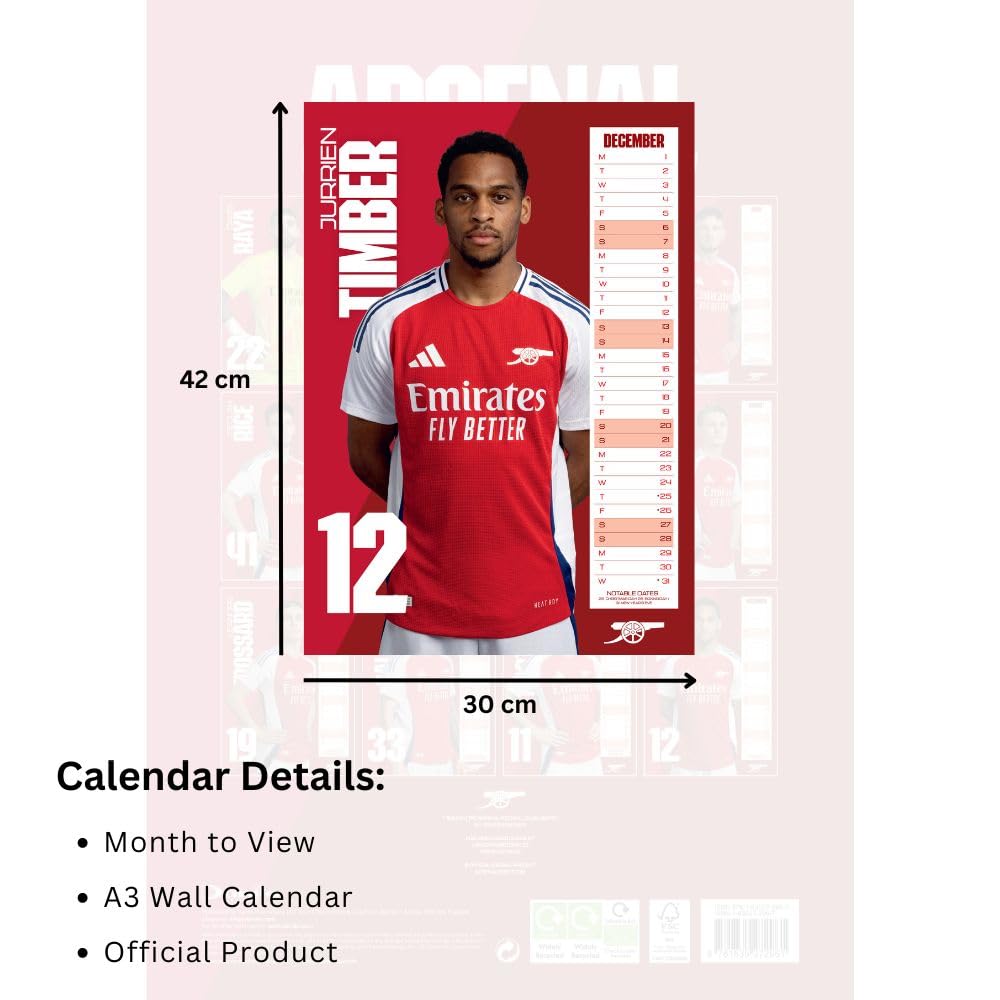2025 Arsenal FC High - Quality A3 Wall Calendar