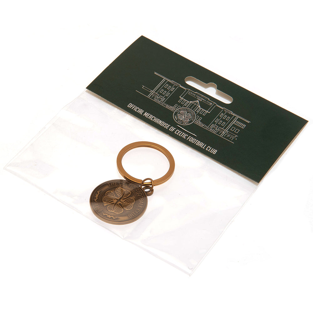 Antique Gold Plated Celtic Football Club Crest Keyring - A Stylish Metal Key Holder
