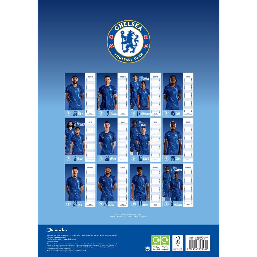 2025 A3 Wall Calendar Showcasing Beloved Chelsea FC Players