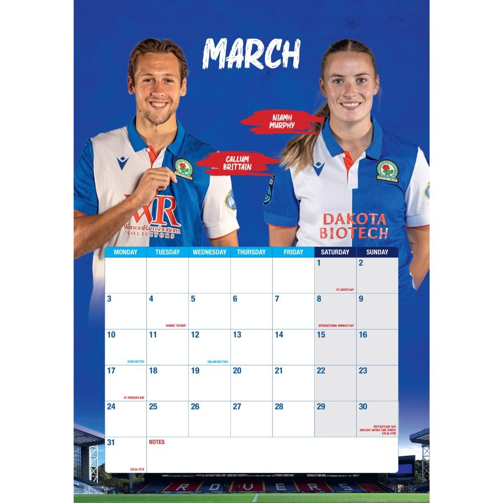 2025 A3 Wall Calendar Showcasing Blackburn Rovers FC's Top Players