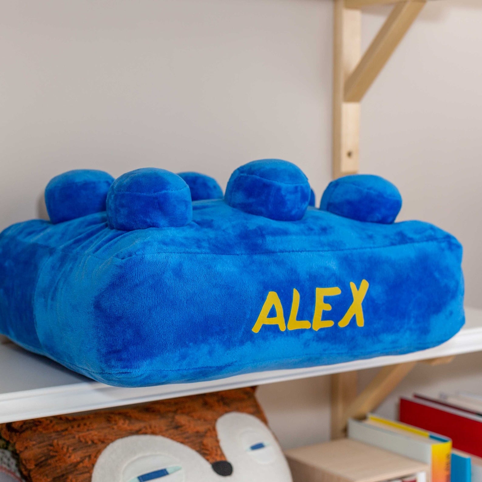 Personalizable Blue Vintage Building Brick Style Cushion
