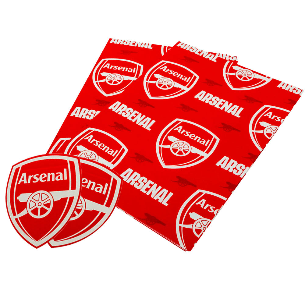 Vibrant Arsenal FC Text Red Gift Wrap Sheets with Crest Tags