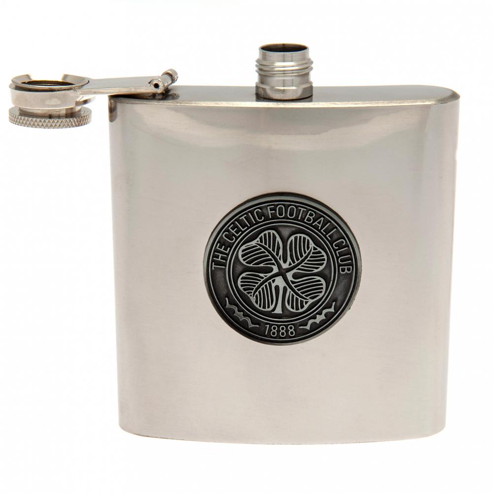 6oz Stainless Steel Celtic FC Hip Flask with Antique Badge