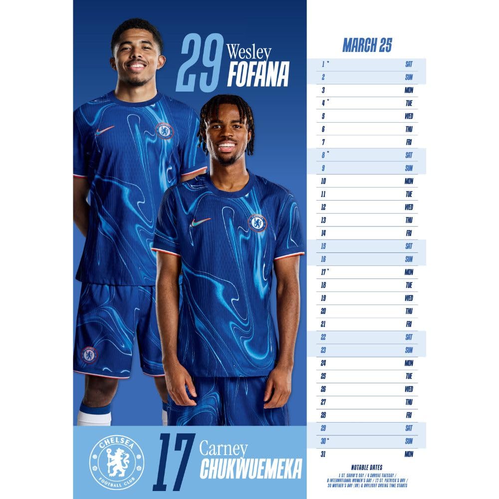 2025 A3 Wall Calendar Showcasing Beloved Chelsea FC Players