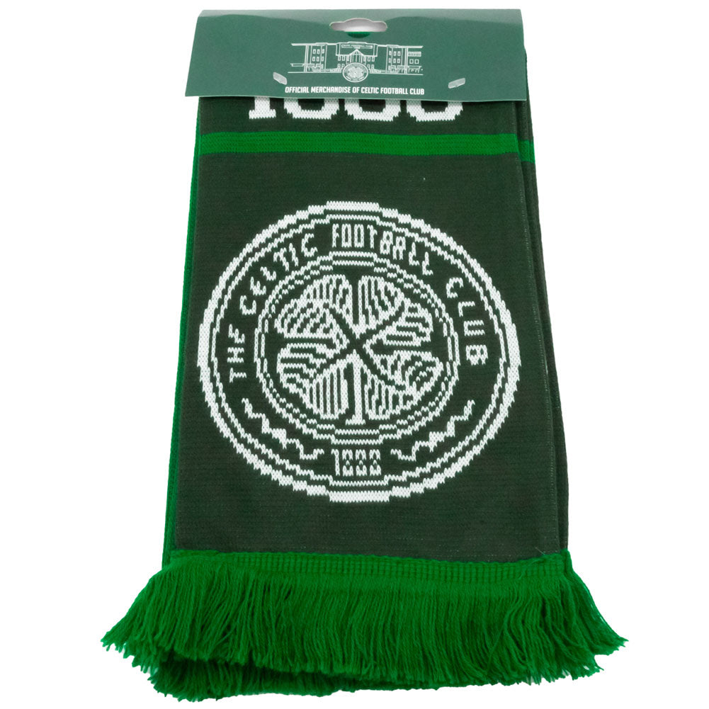 Stylish Celtic FC Nero Knit Scarf with White Text and Fringe