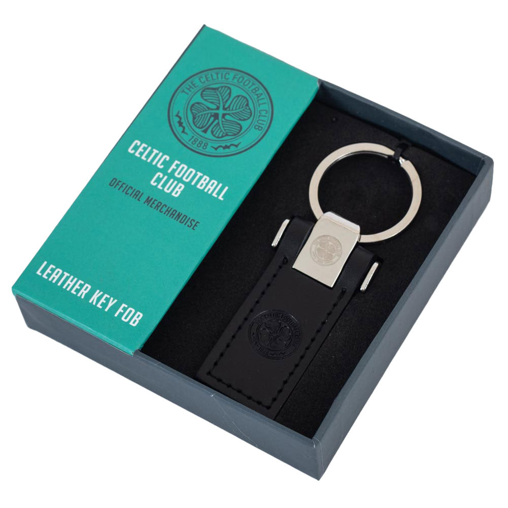 Premium Celtic FC Embossed Leather Key Fob with Metal Keeper