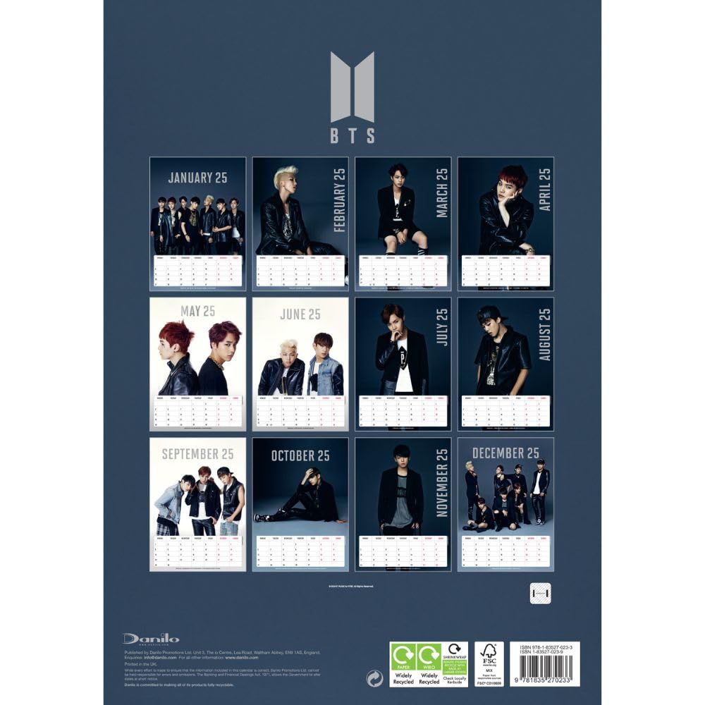 2025 A3 Wall Calendar Showcasing Popular Boy Band BTS Members