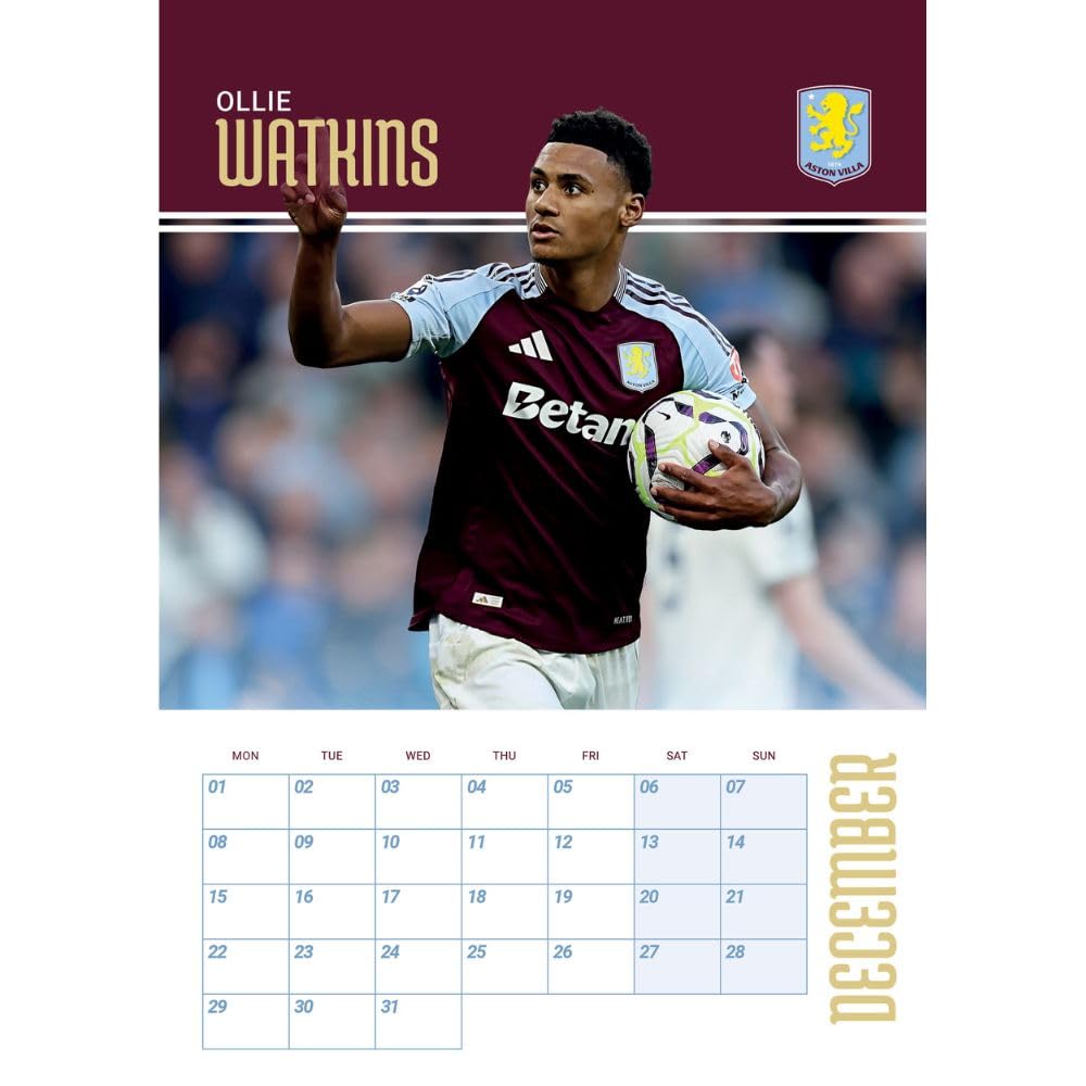 2025 Aston Villa Football Club Official A3 Wall Calendar